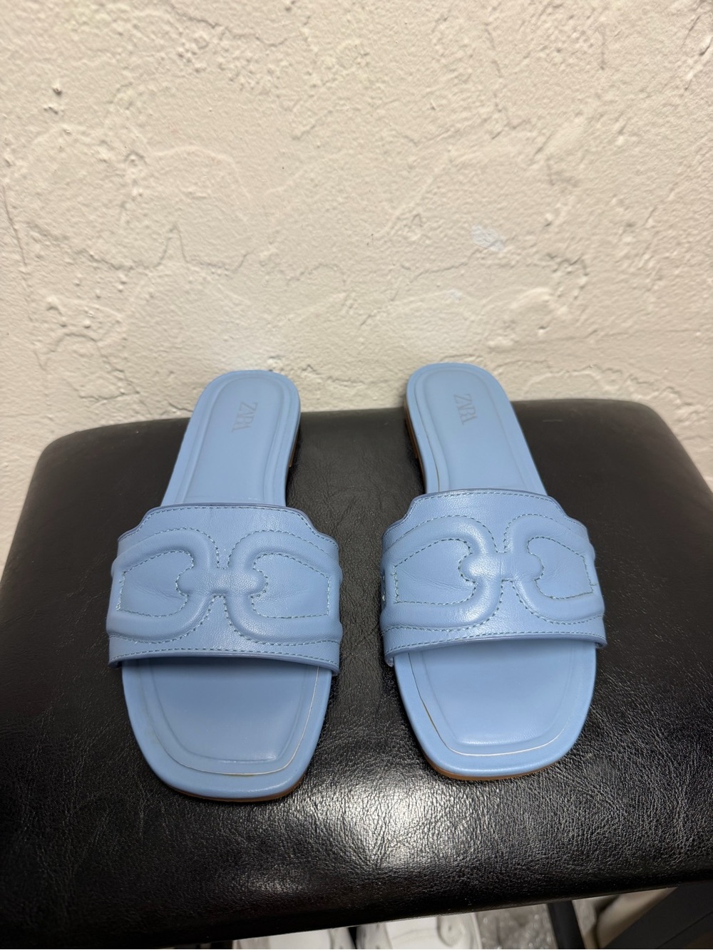 Zara Light Blue Leather Slide Mules